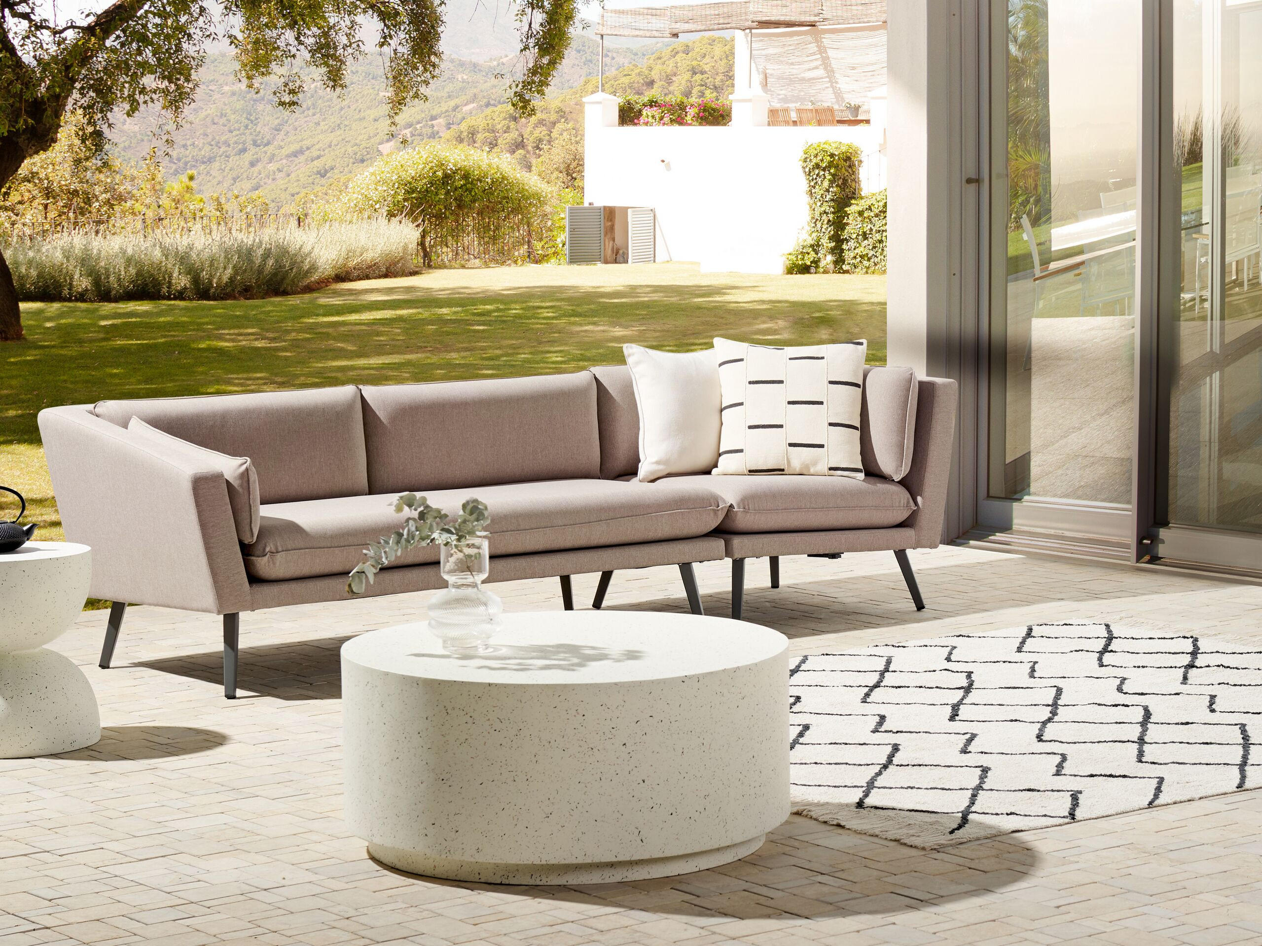 GARTENSOFA 3-Sitzer rechte seite beige modular Loretello - Beige/Grau, Textil (243/70/76cm) - Beliani