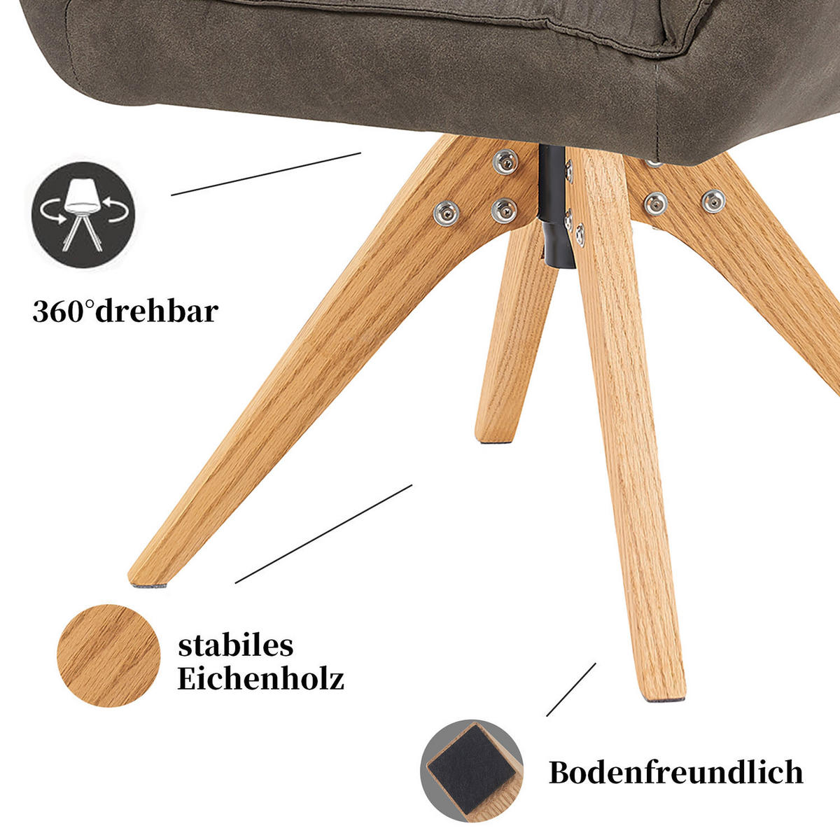 DREHSTUHL Mika-Lio 2er-Set - Honigeiche/Taupe, Eichenholz/Holz (60/88/68cm) - DUBI Möbel