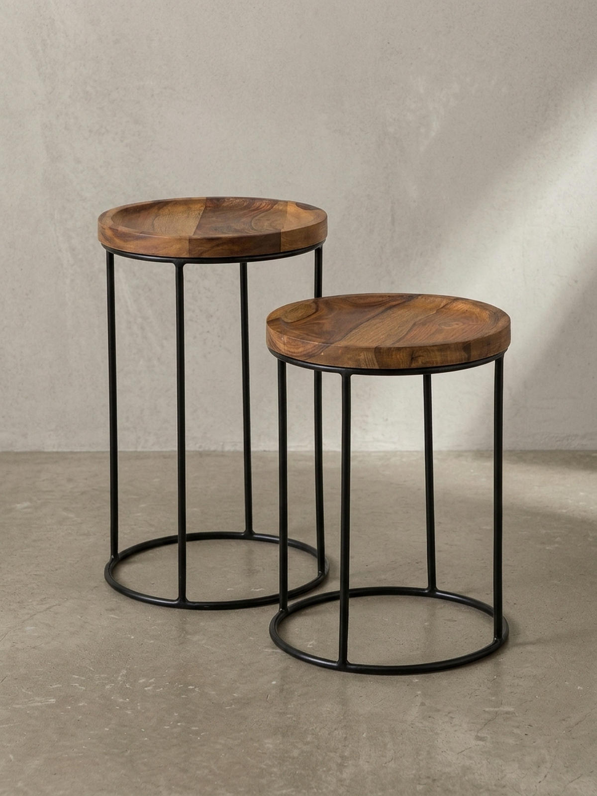 BEISTELLTISCH Set – Massivholz Metall Braun Schwarz 2-teilig Industrial - Schwarz/Braun, Holz/Metall (30/30/54cm) - KADIMA DESIGN