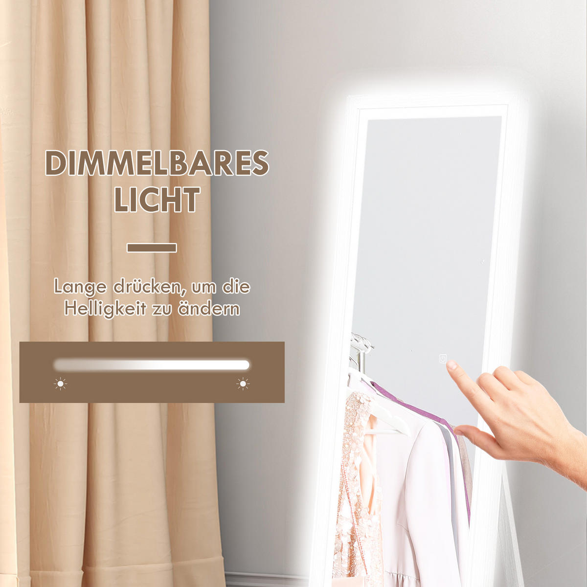 GANZKÖRPERSPIEGEL 40 x 160 cm Standspiegel mit LED Lichte, Weiß - Weiß, Glas (40/160/5cm) - HOMCOM
