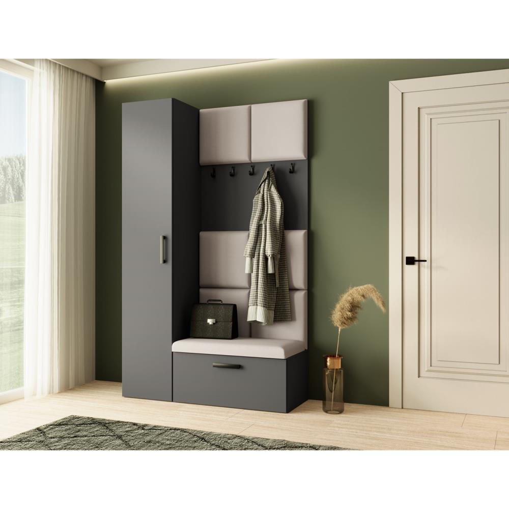 GARDEROBE Margaret I+IV 121/203/43 mit gepolsterten Paneelen - Beige/Schwarz, Holzwerkstoff/Kunststoff (121/203/43cm) - Beautysofa