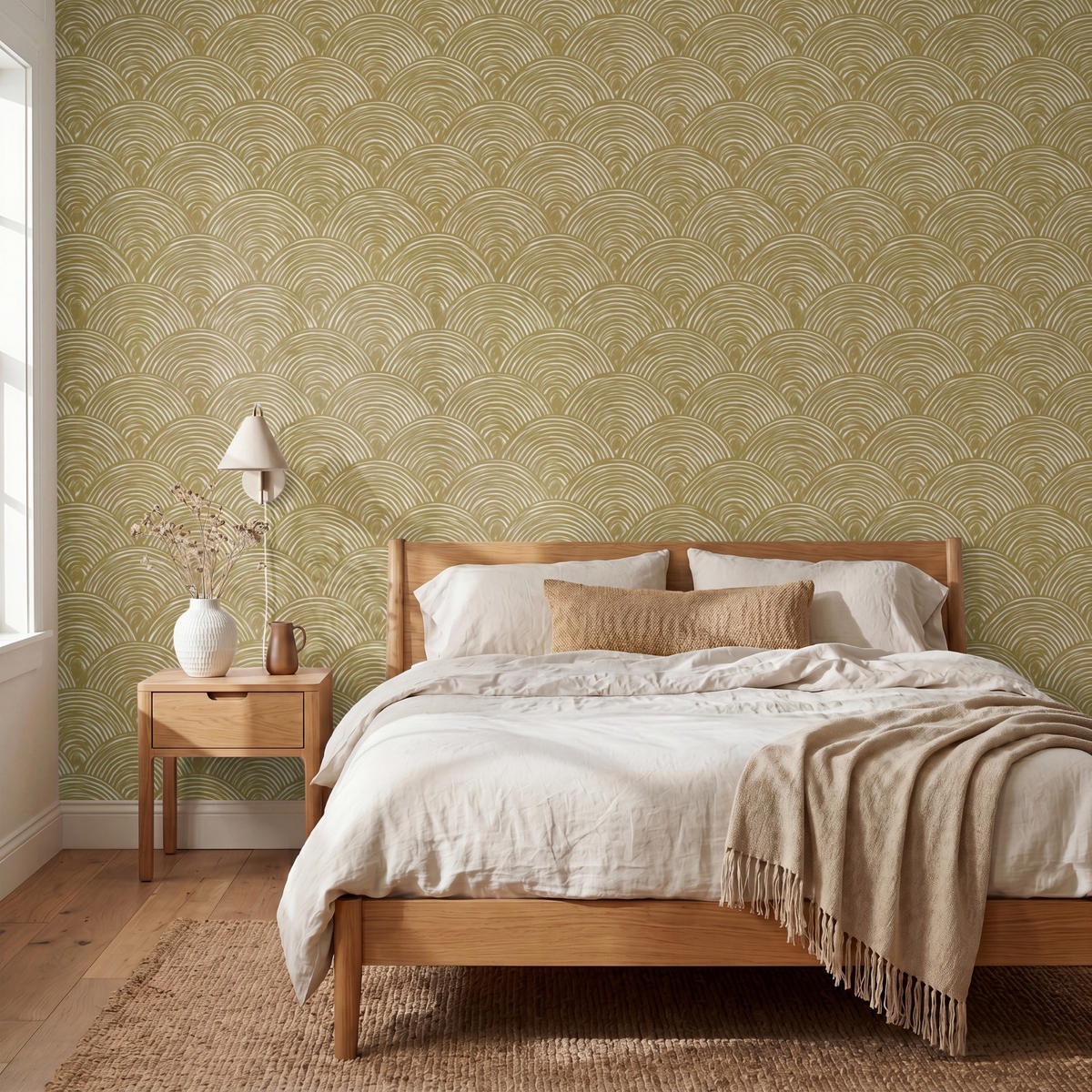 TAPETE - Fächer - Geometrisch - Grün - 300x260 cm - Goldfarben, Papier (300/260cm) - OnlyWow