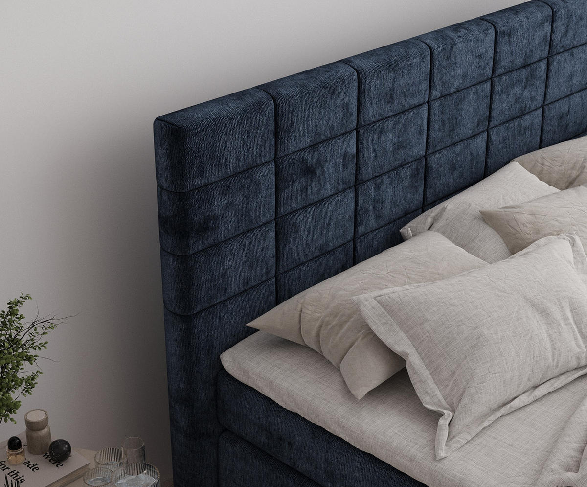 BOXSPRINGBETT Ava Marineblau 180/200 cm - Schwarz/Dunkelblau, Holz/Holzwerkstoff (180/200cm) - Maison de Reve