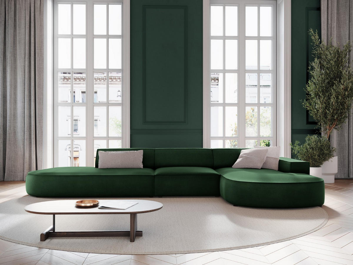 ECKSOFA rechts Jodie aus Samt flaschengrün 4 Sitzplätze - Dunkelgrün, Textil (166/342cm) - Micadoni