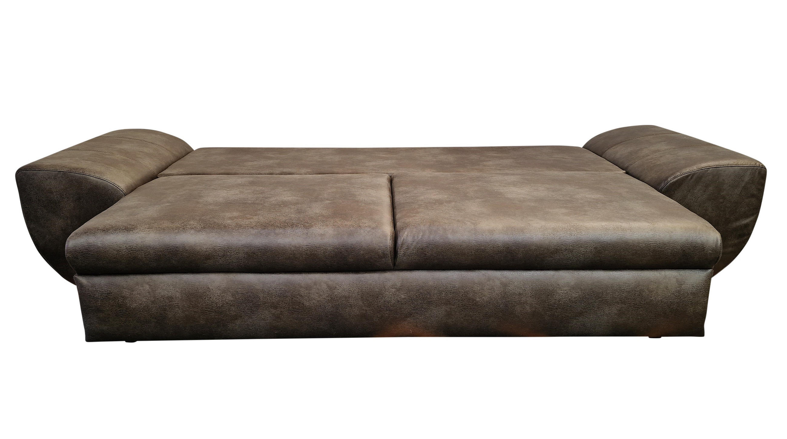 BIG-SOFA mit Schlaffunktion, Bettkasten, Wellenunterfederung B275/T98/H90 cm, Liegefläche 148x194 cm, Mikrofaser Leder-Optik Vintage Braun / 18008 - Dunkelbraun/Schwarz, Kunststoff/Textil (275/90/98cm) - luma-home
