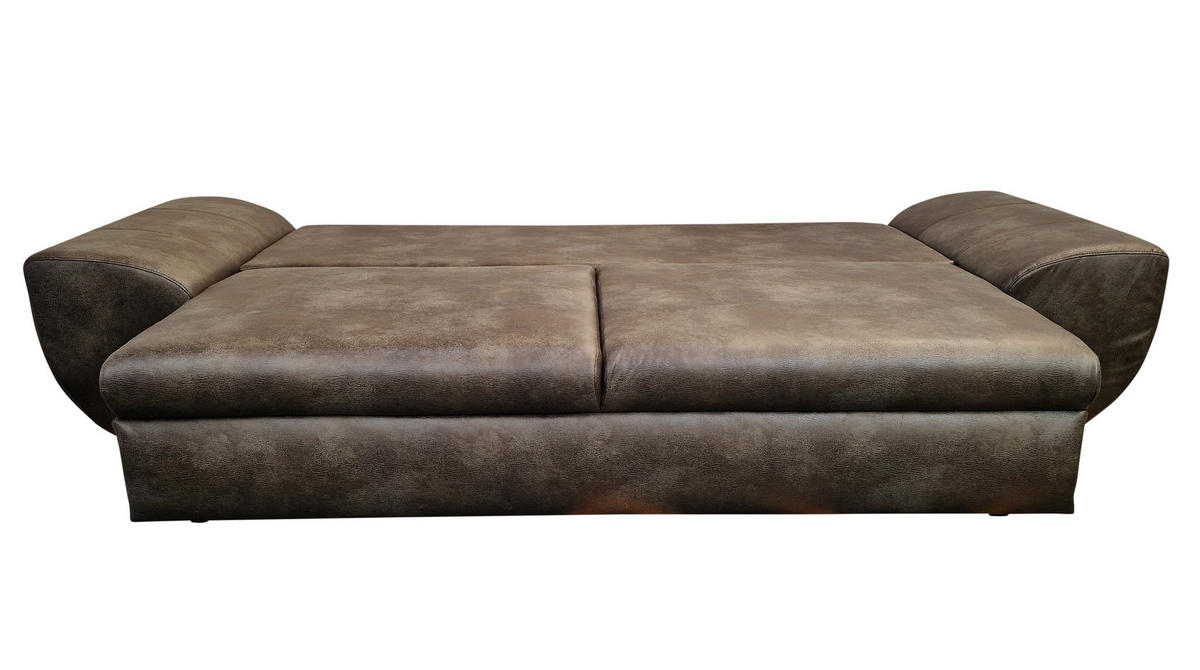 BIG-SOFA mit Schlaffunktion, Bettkasten, Wellenunterfederung B275/T98/H90 cm, Liegefläche 148x194 cm, Mikrofaser Leder-Optik Vintage Braun / 18008 - Dunkelbraun/Schwarz, Kunststoff/Textil (275/90/98cm) - luma-home
