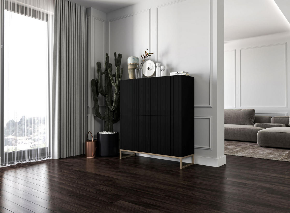 KOMMODE Elpis 4D Schwarz Matt Glamour 112 cm - Goldfarben/Schwarz, Holzwerkstoff/Metall (112/126/36.5cm) - Meble Lindner