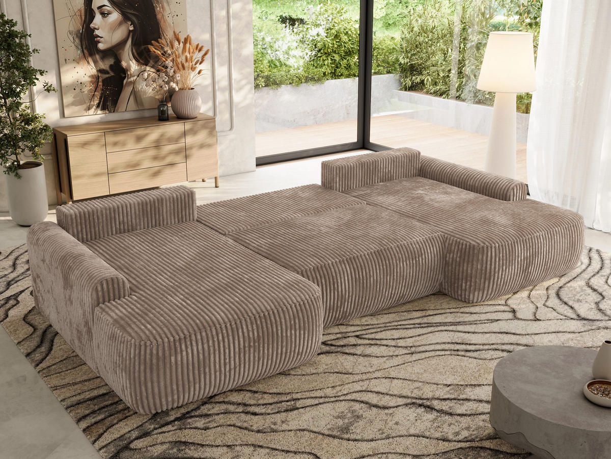 WOHNLANDSCHAFT CUBO U Braun Cord - Schwarz/Braun, Kunststoff/Textil (370/100/187cm) - MKS