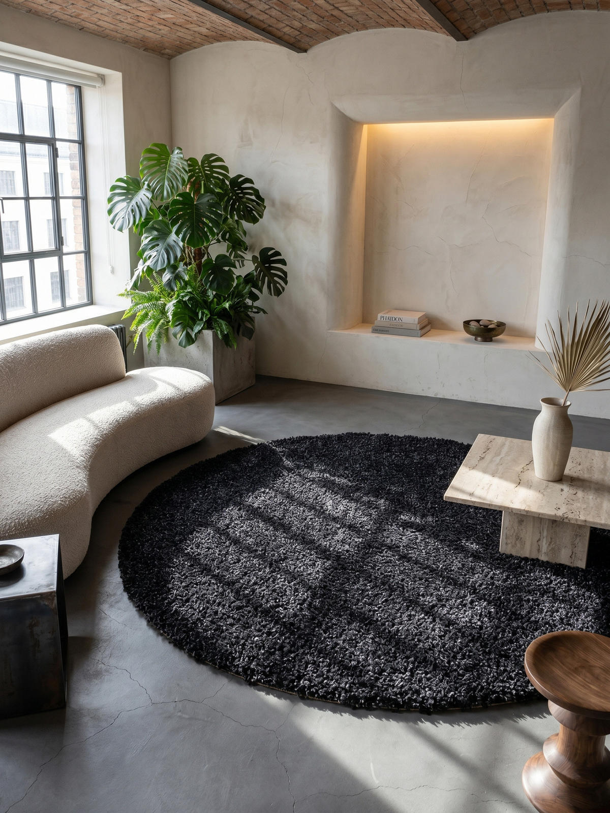 TEPPICH Hochflor Shaggy Einfarbig Weich Flauschig Waschbar Rund Anthrazit 200x200 cm – RHEIN - Anthrazit, Textil (200/200cm) - KADIMA DESIGN