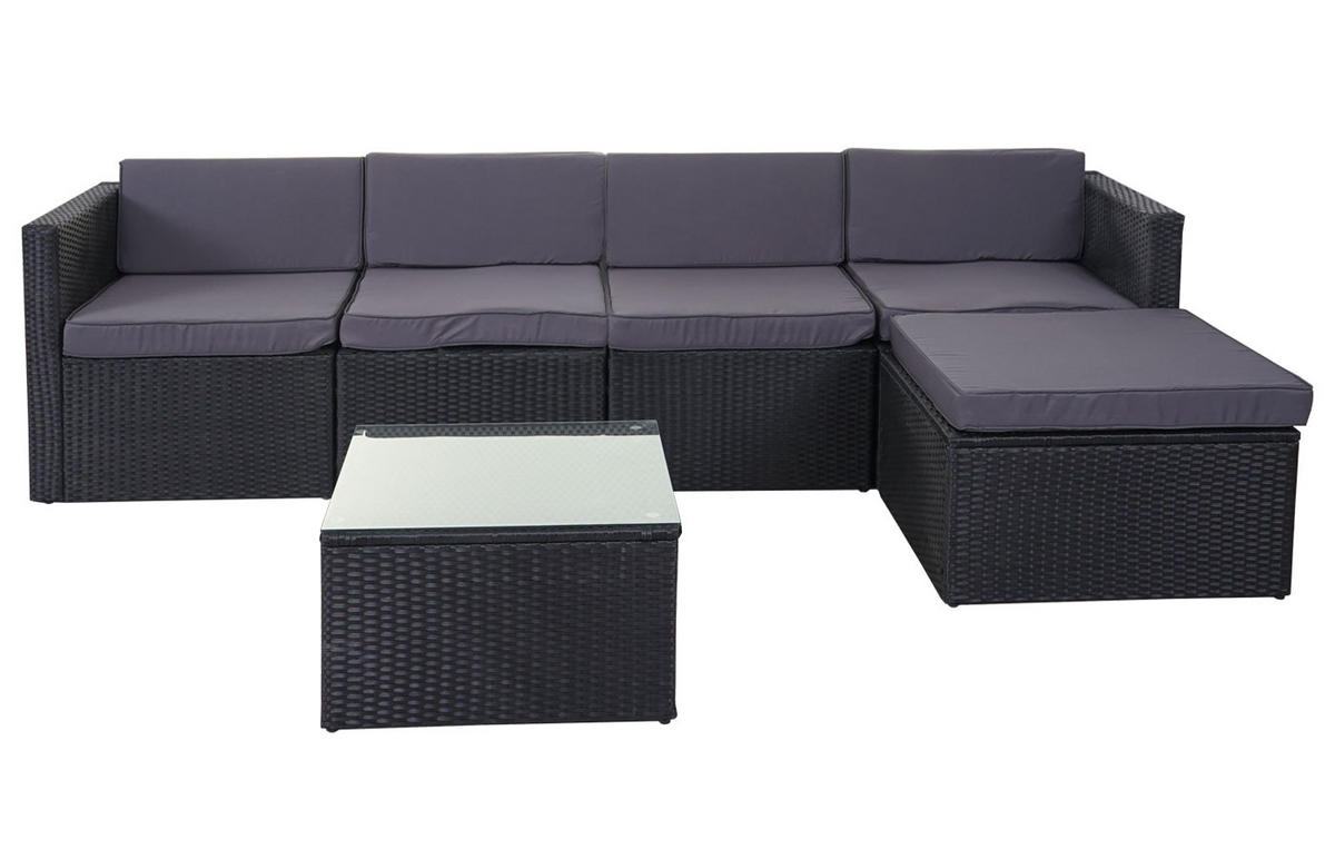 POLY-RATTAN-GARNITUR Anthrazit - Anthrazit, Kunststoff - MCW