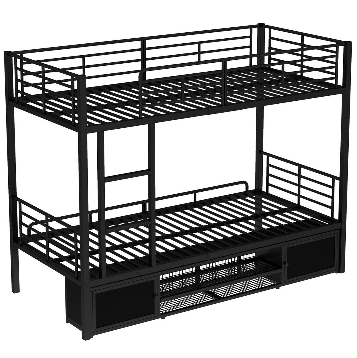 ETAGENBETT mit Schuhregal und 2 Schränken 90x200 cm Metall Schwarz - Schwarz, Metall (90/200cm) - Beauniv