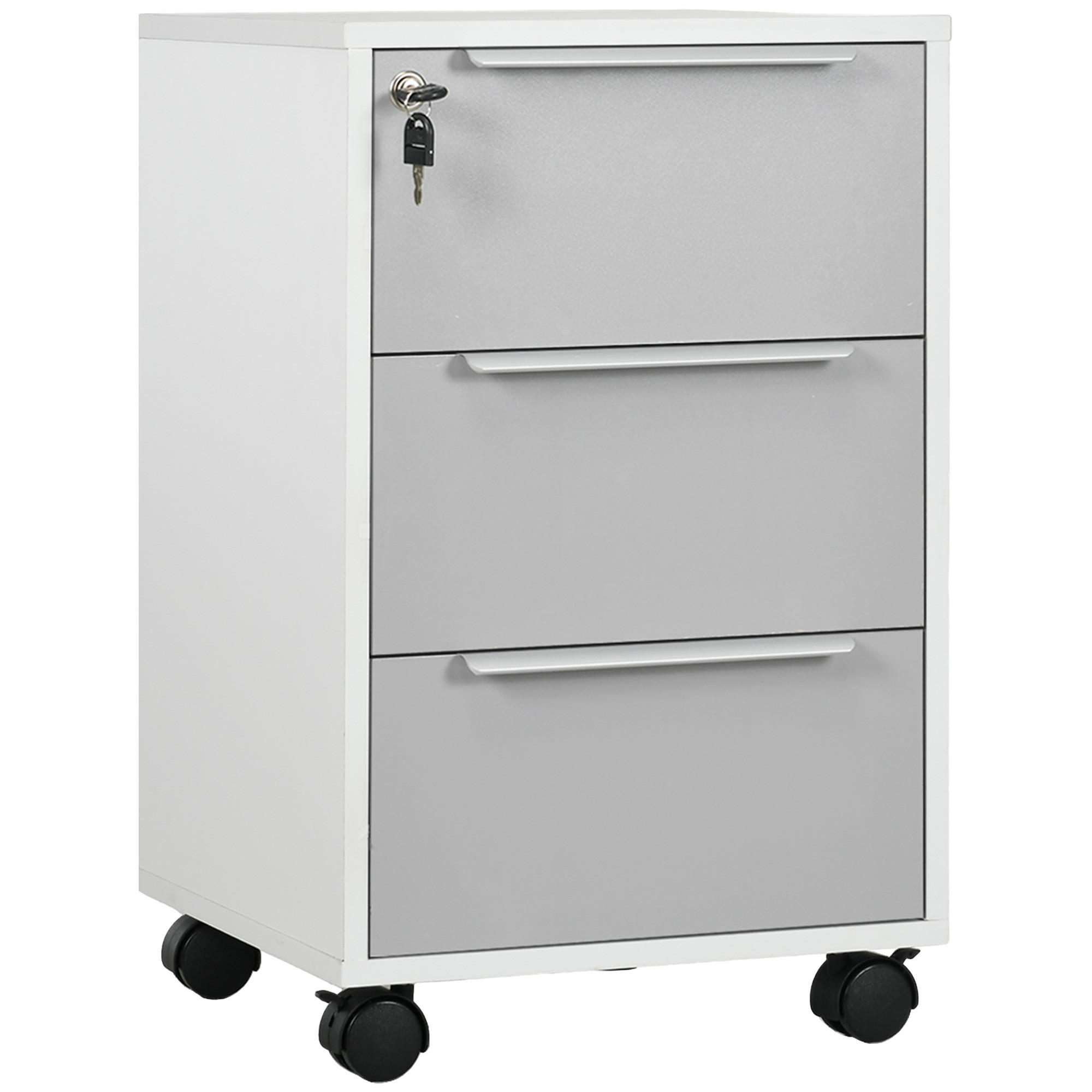 ROLLCONTAINER DE-14418 3 Schubladen abschließbar Weiß/Grau - Weiß, Holzwerkstoff (40/63.5/40cm) - ComfortXL