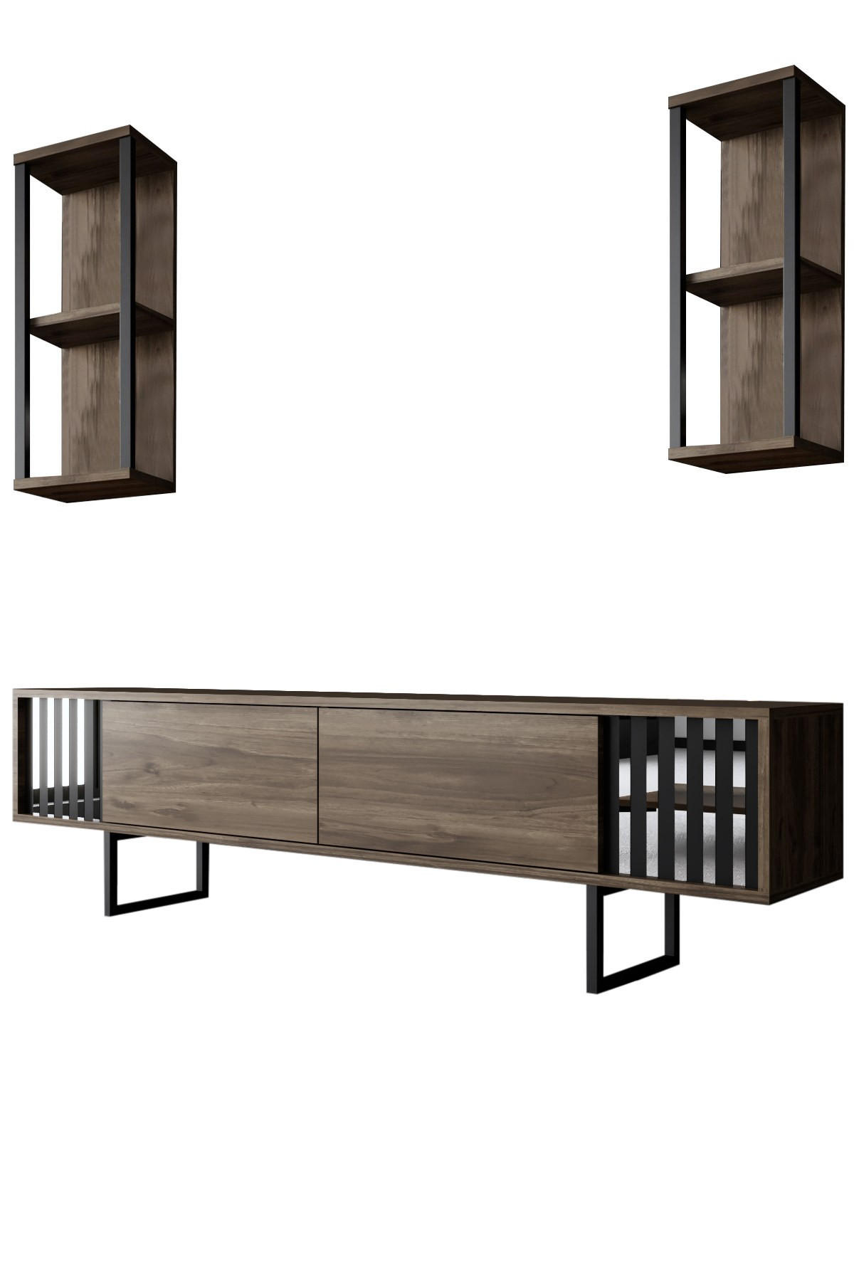 TV-MÖBEL Chrome Line Nussbaum-Schwarz - Nussbaumfarben/Schwarz, Holz (180/48/30cm) - Habitat Garten