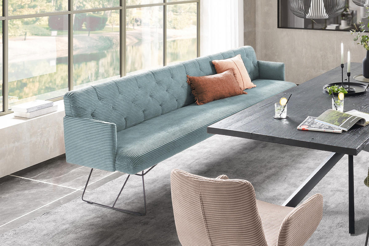 ESSZIMMERBANK CHARME Hellblau Cord - Hellblau, Textil (166/85/69cm) - KAWOLA
