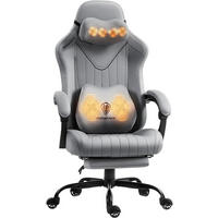 GAMING Stuhl mit Massagefunktion & Lendenwirbelstütze & Nackenstütze - Grau, Leder (56/123/70cm)