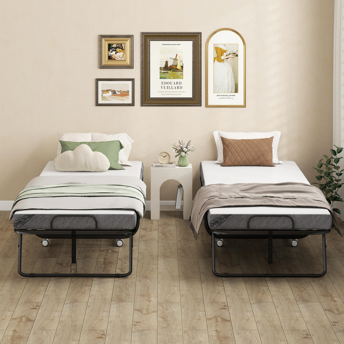 GÄSTEBETT 2-in-1 Klappbett mit Rollen klappbar Stahl+Schaumstoff Weiß+Schwarz - Weiß, Metall - HOMCOM