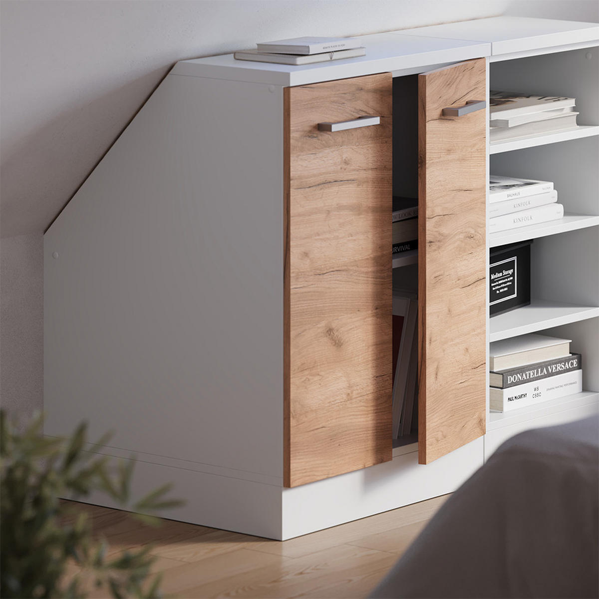 KUHINJSKI ORMAR ZA KOSINE KROVA R-Line Hrast zlatnog tona 60 cm s 2 vrata, korpus ormara dubine 60 cm - bijela/hrast medunac, drvni materijal (60/83.8/60cm) - Vicco