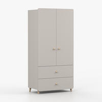DREHTÜRENSCHRANK MARIO 2D 90 cm Kaschmir/Kaschmir, 2-türig, zwei Schubladen, Holzgriffe - Kaschmir/Eukalyptusholzfarben, Holz/Holzwerkstoff (90/204/50cm) - imoebel24