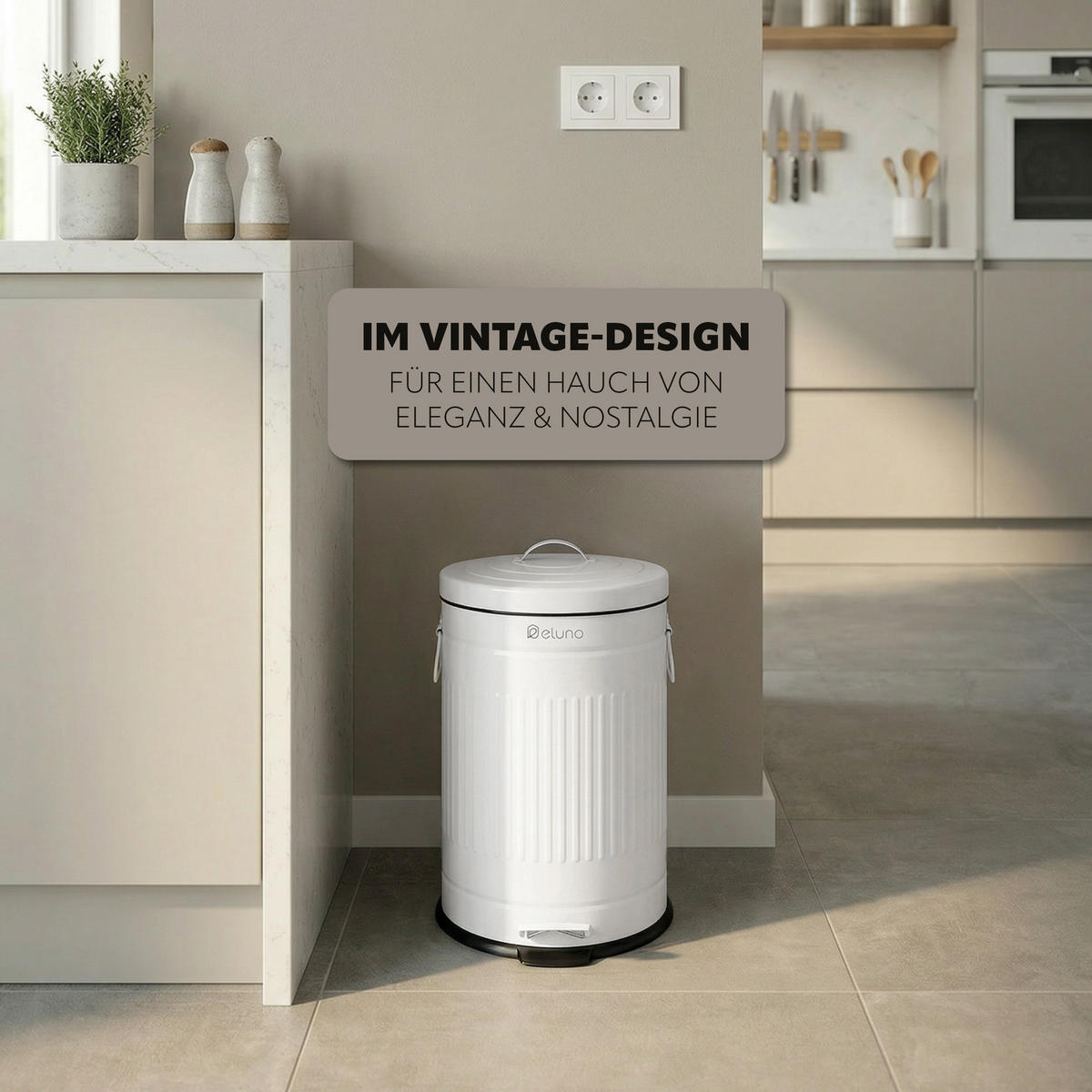 ABFALLEIMER Treteimer VINTAGE, 20 Liter, aus Metall, weiß - Weiß, Metall (30.5/47.5/38cm) - eluno