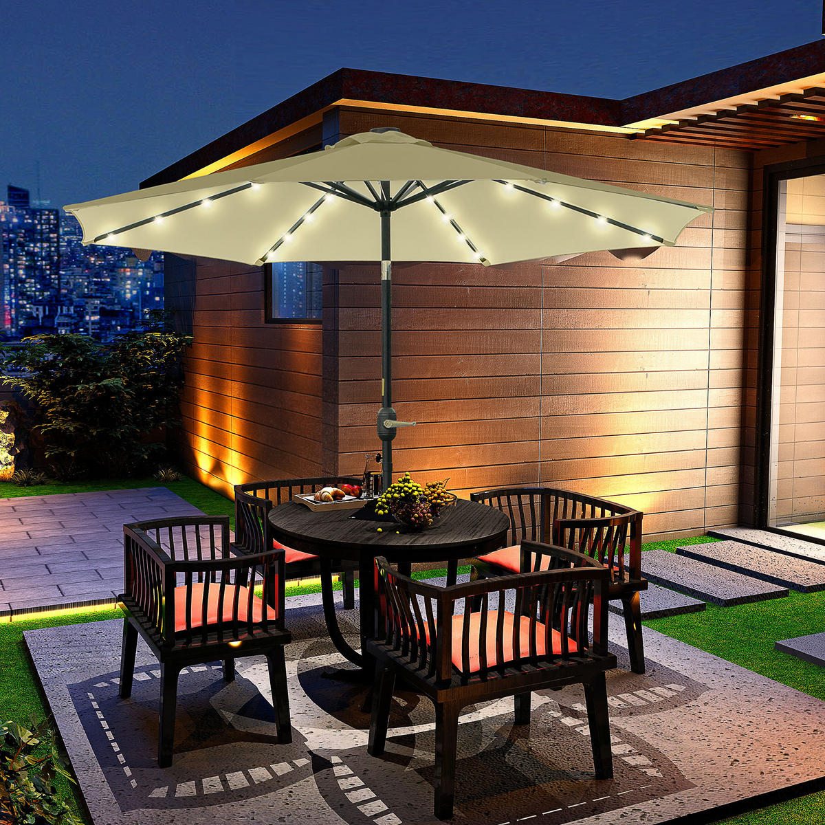 SONNENSCHIRN DE-11580 rund mit LED Neigbar Beige - Beige, Metall (265/265cm) - ComfortXL