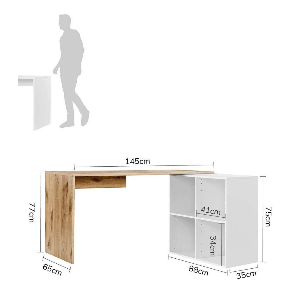 Thumbnail - Mokebo Eckschreibtisch, Eiche, Weiß, Holzwerkstoff, 145x77x65 cm, Arbeitszimmer, Schreibtische, Eckschreibtische
