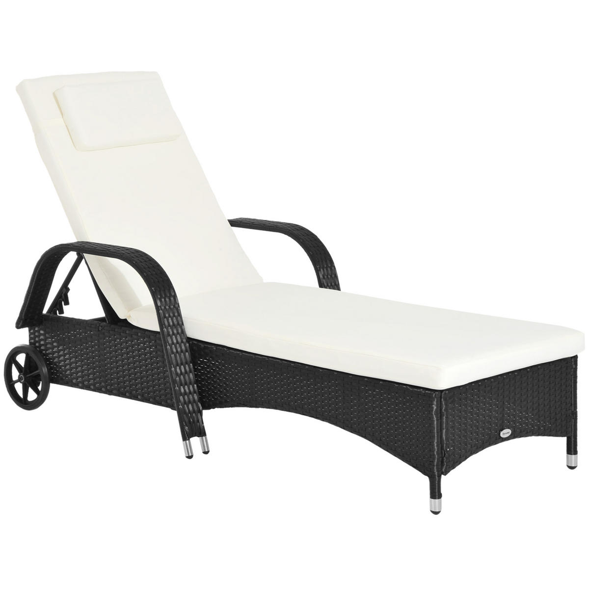SONNENLIEGE, Polyrattan+Metall, Schwarz - Multicolor, Kunststoff (73/103/200cm) - Outsunny