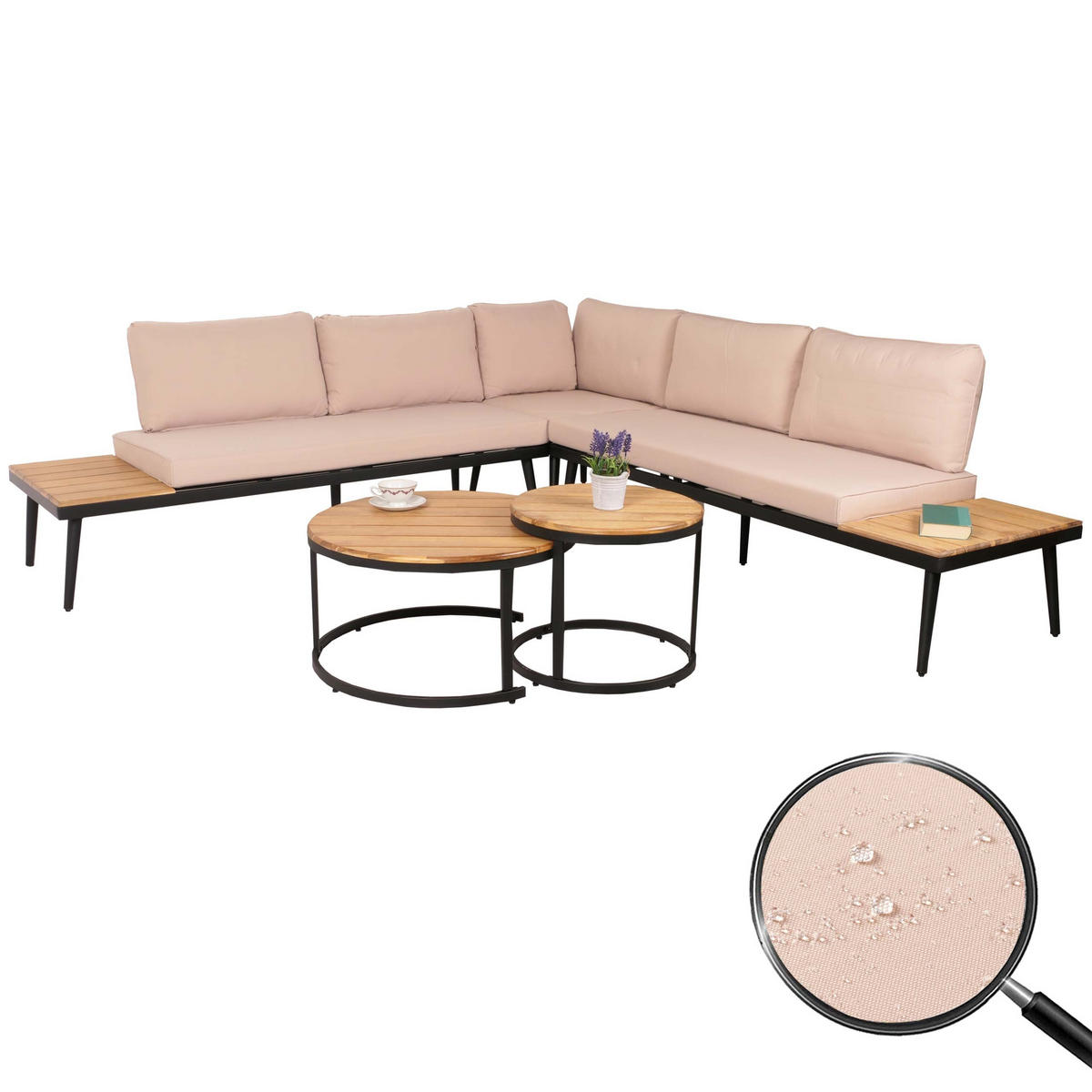 LOUNGE-SET Gartengarnitur Hellbraun Kissen Beige - Braun, Metall - PROREGAL