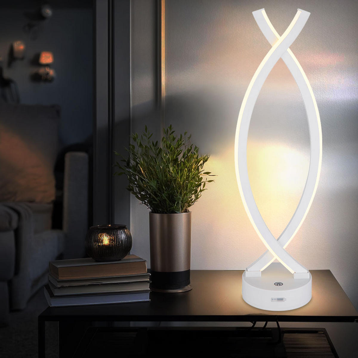 LED TISCHLEUCHTE Weiß Akku Touchdimmer - Weiß, Kunststoff (12.5/10/41cm) - Globo Lighting