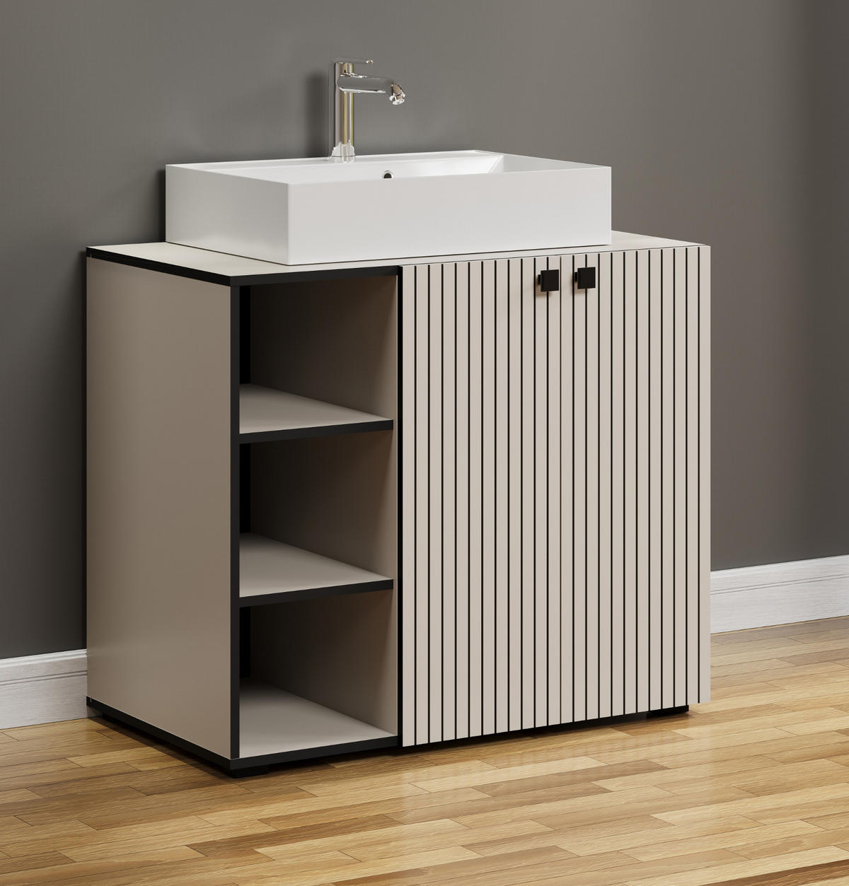 WASCHTISCH Kaschmir, Grau 90 cm, Set inklusive Waschbecken - Kaschmir/Schwarz, Holzwerkstoff/Metall (90/91/53cm) - Top.Furn