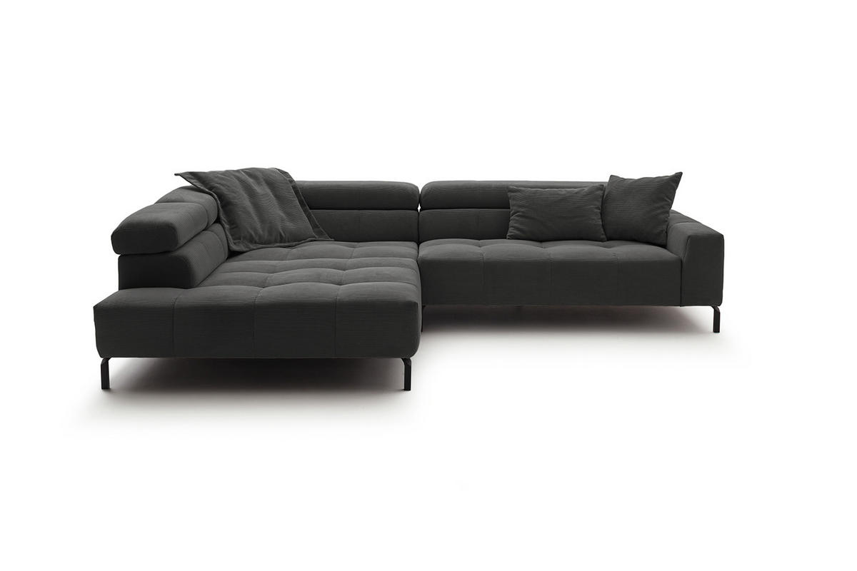 ECKSOFA MIT MOTORISCHEM SITZVORZUG OHIO Anthrazit Cord - Anthrazit/Schwarz, Textil/Metall (311/219cm) - KAWOLA