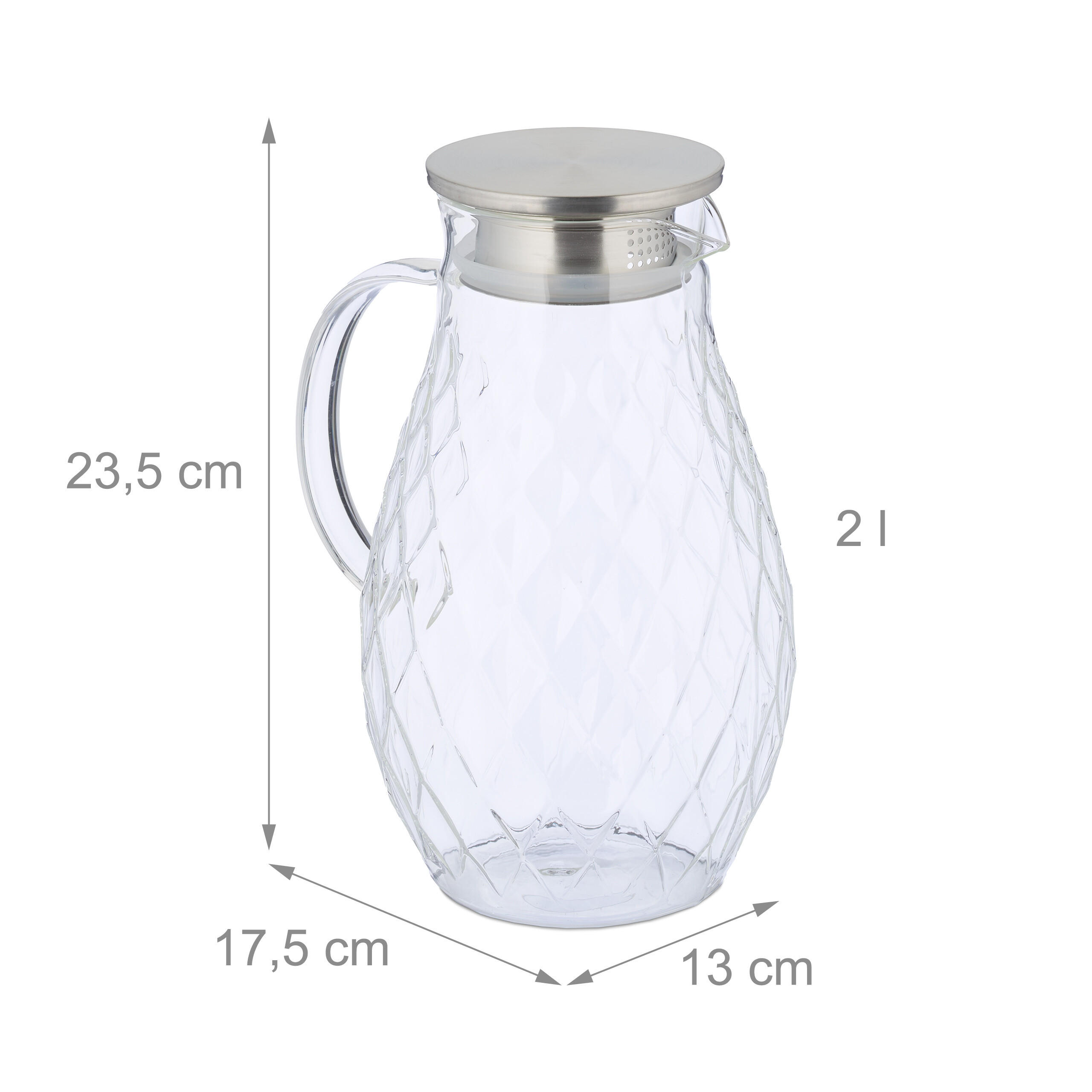 Thumbnail - Relaxdays Glaskaraffe, Transparent, Glas, Metall, 2 L, Ausgießer, Kaffee & Tee, Kannen, Karaffen