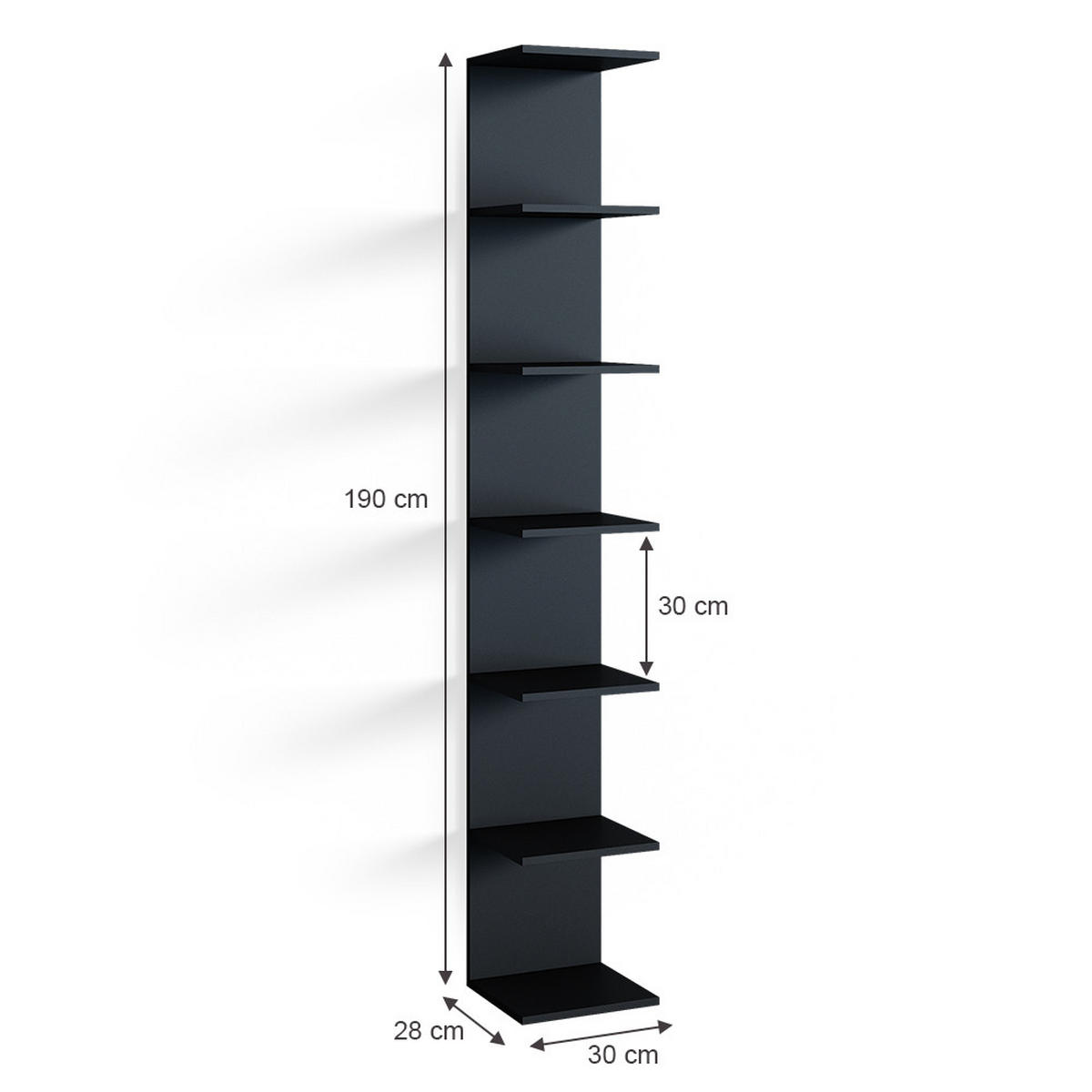 WANDREGAL Paolo Schwarz 28 x 190 cm 2er Set - Schwarz, Holzwerkstoff (28/190/30cm) - Vicco