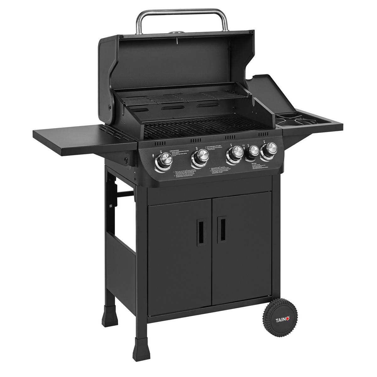 GASGRILL Brando 4+1 4 Brenner mit Seitenkocher - Schwarz, Metall (124.5/109/52cm) - TAINO