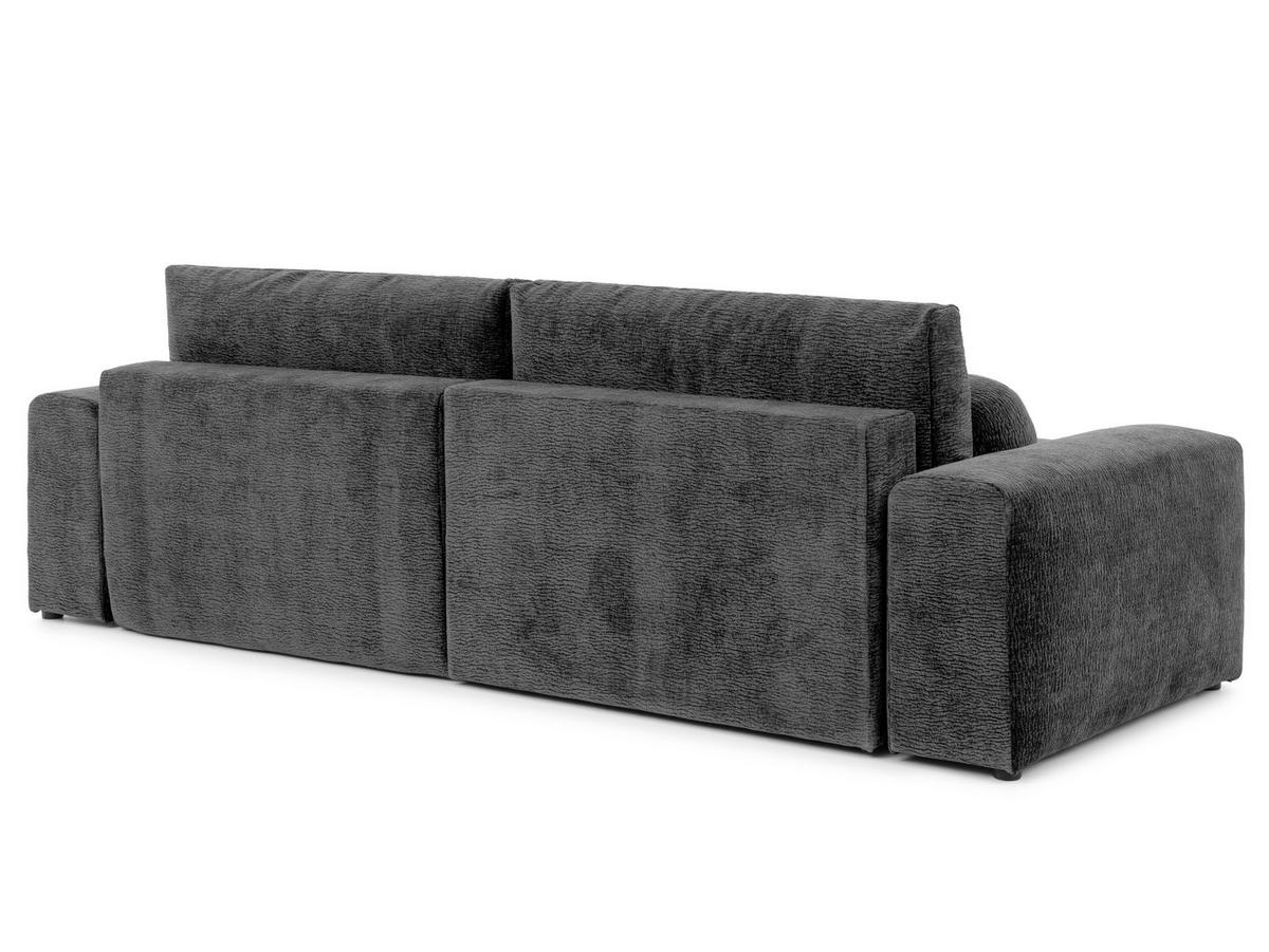 ECKSOFA Puffy mit Schlaffunktion und Bettkasten - besonders weich und puffig aus Dunkelgrau Stoff mit Chenillestruktur - Ottomane links - Dunkelgrau/Schwarz, Holz/Kunststoff (138/266cm) - S-Style Möbel