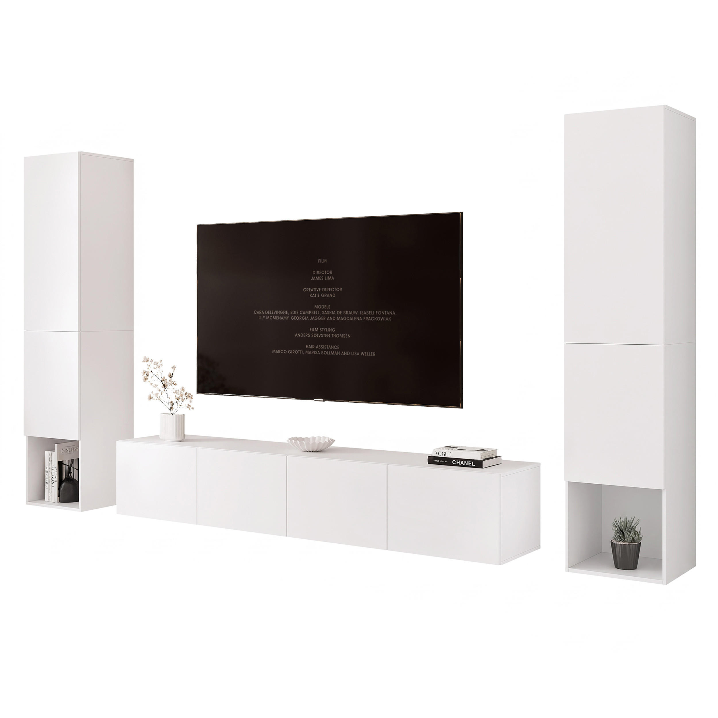 WOHNWAND ANGEL LINE II 3-teilig, mit LED-Beleuchtung, Weiß matt - Weiß, Holzwerkstoff (280/180/40cm) - Idohome