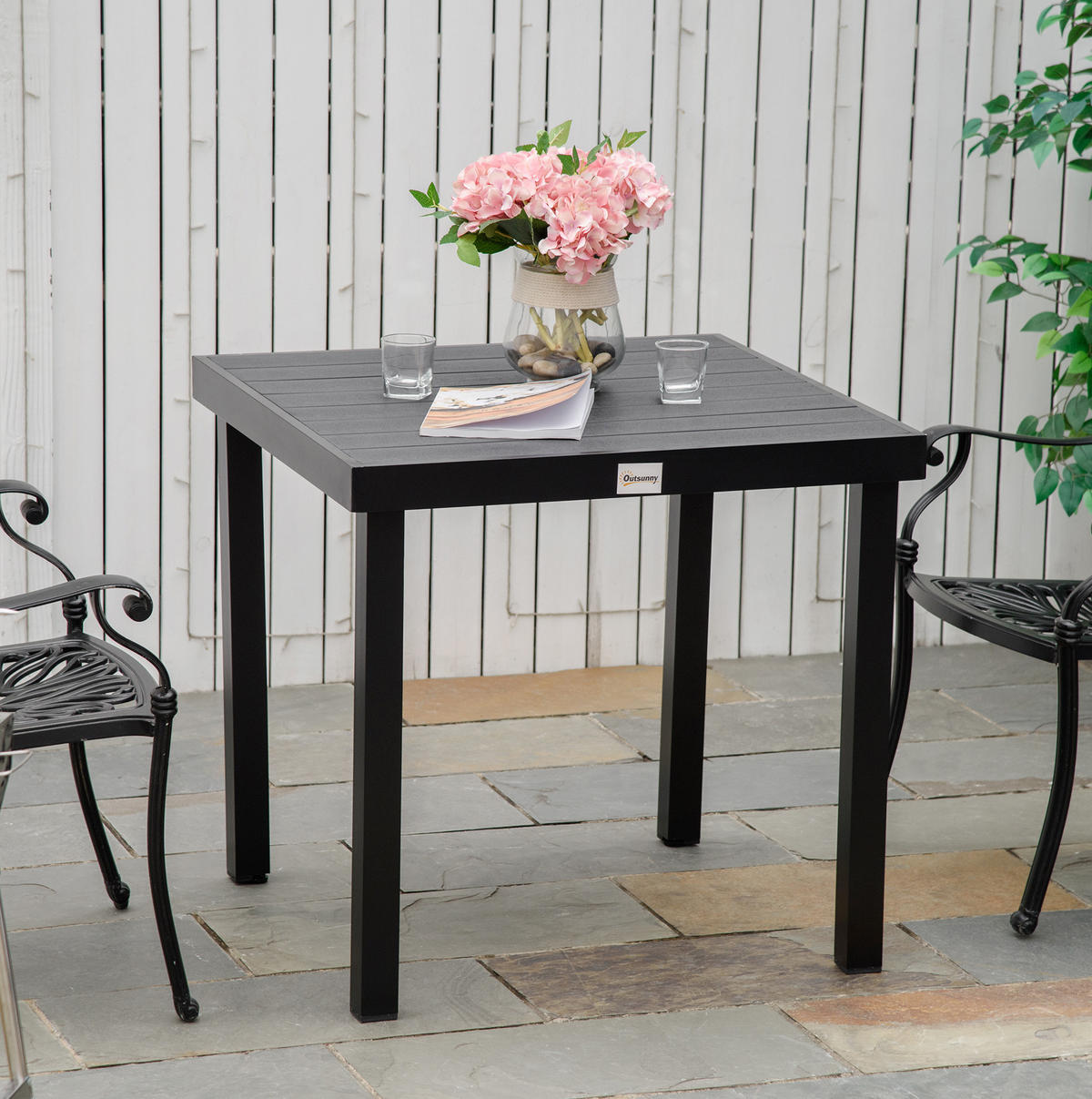 GARTENTISCH 78/78/74 cm aus Aluminium mit Tischplatte in Holzoptik, Schwarz - Naturfarben, Metall (78/78/74cm) - Redom