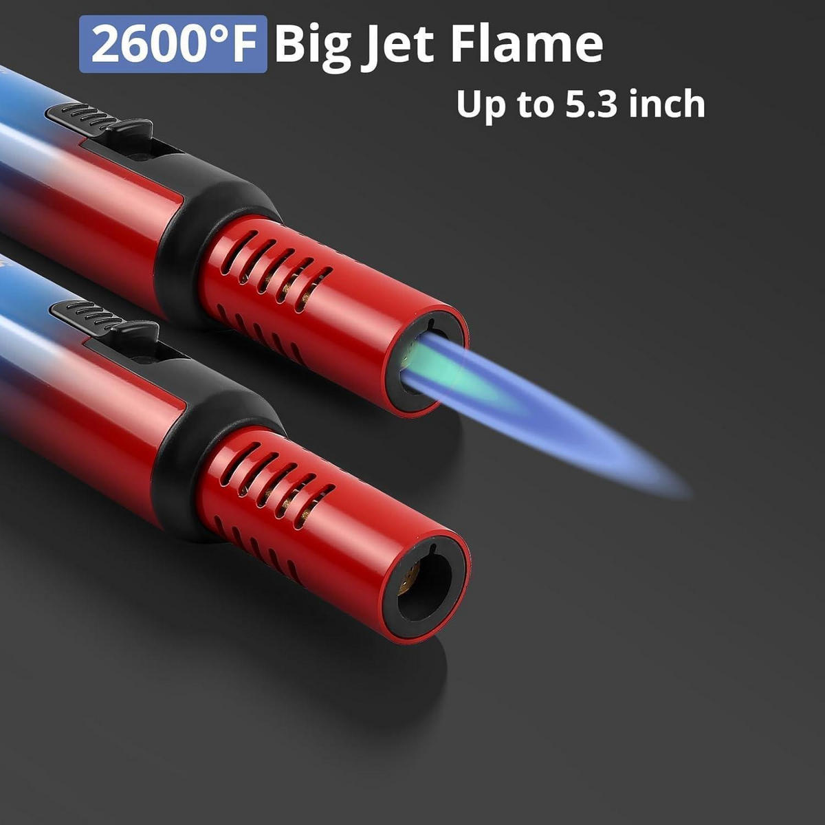 STABFEUERZEUG 2-teiliges Set nachfüllbar mit Sicherheitssperre und einstellbarer Flamme - Multicolor, Metall (3/2/18cm)