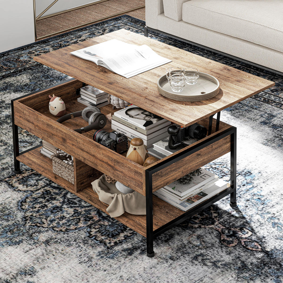 COUCHTISCH DE-15750 klappbare Platte Rostbraun - Braun, Holzwerkstoff (100/60/46cm) - ComfortXL