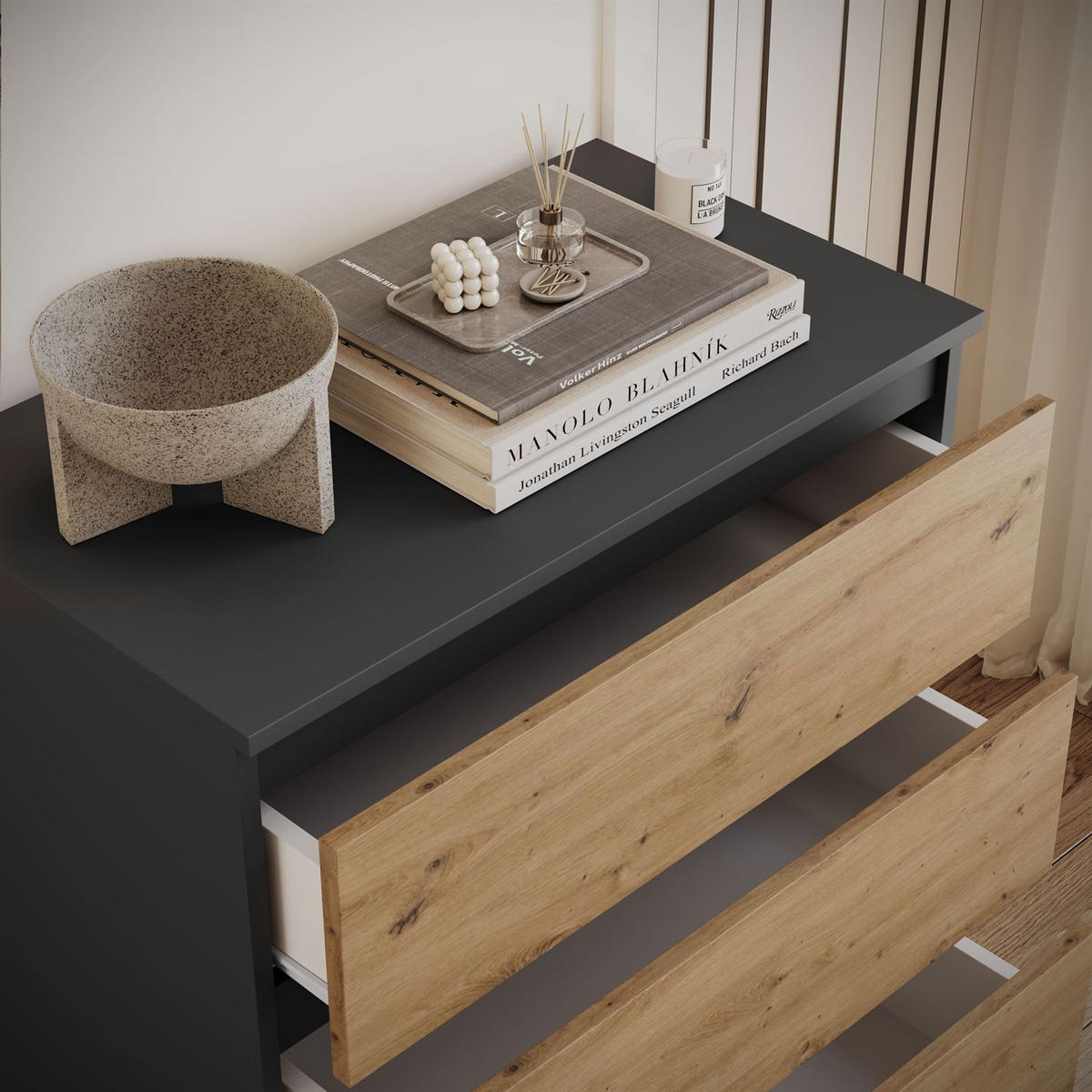 MODERNE Sideboard HANA M3 Artisan Eiche / Anthrazit - Eiche Artisan, Holzwerkstoff (70/75/40cm) - Lookway