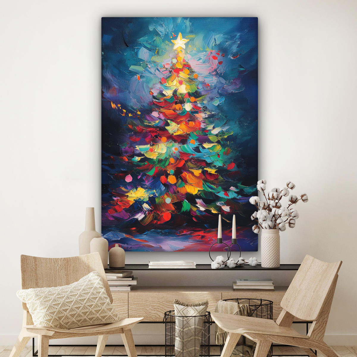 OBRAZ NA PLÁTNĚ Vánoční stromek - Vánoce - Abstraktní - Barevné 90x140 cm - různobarevná, textil (90/140cm) - MuchoWow