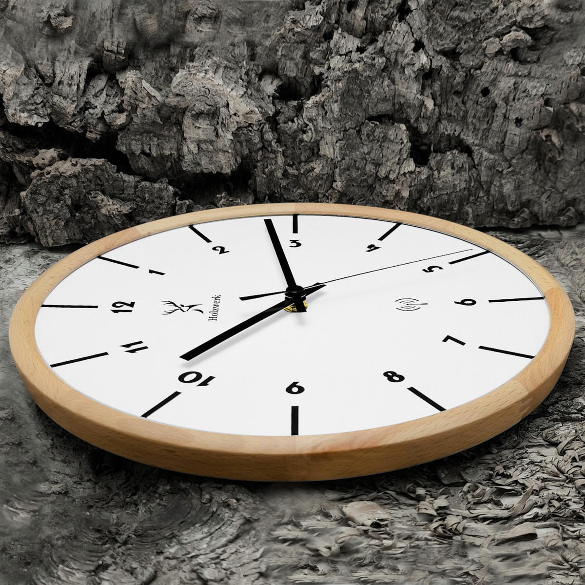 WANDUHR Holz Designer MARBURG (FUNK) Loft Wand Uhr, beige, weiß - Beige/Schwarz, Holz/Metall (32/32/2cm) - Holzwerk