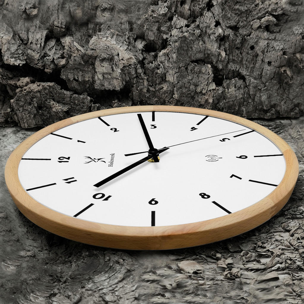 Thumbnail - Holzwerk Wanduhr, Beige, Weiß, Schwarz, Holz, Metall, Holz Optik, Rund, 32x32x2 cm, CE, Funkuhr, Dekoration, Uhren, Wand...