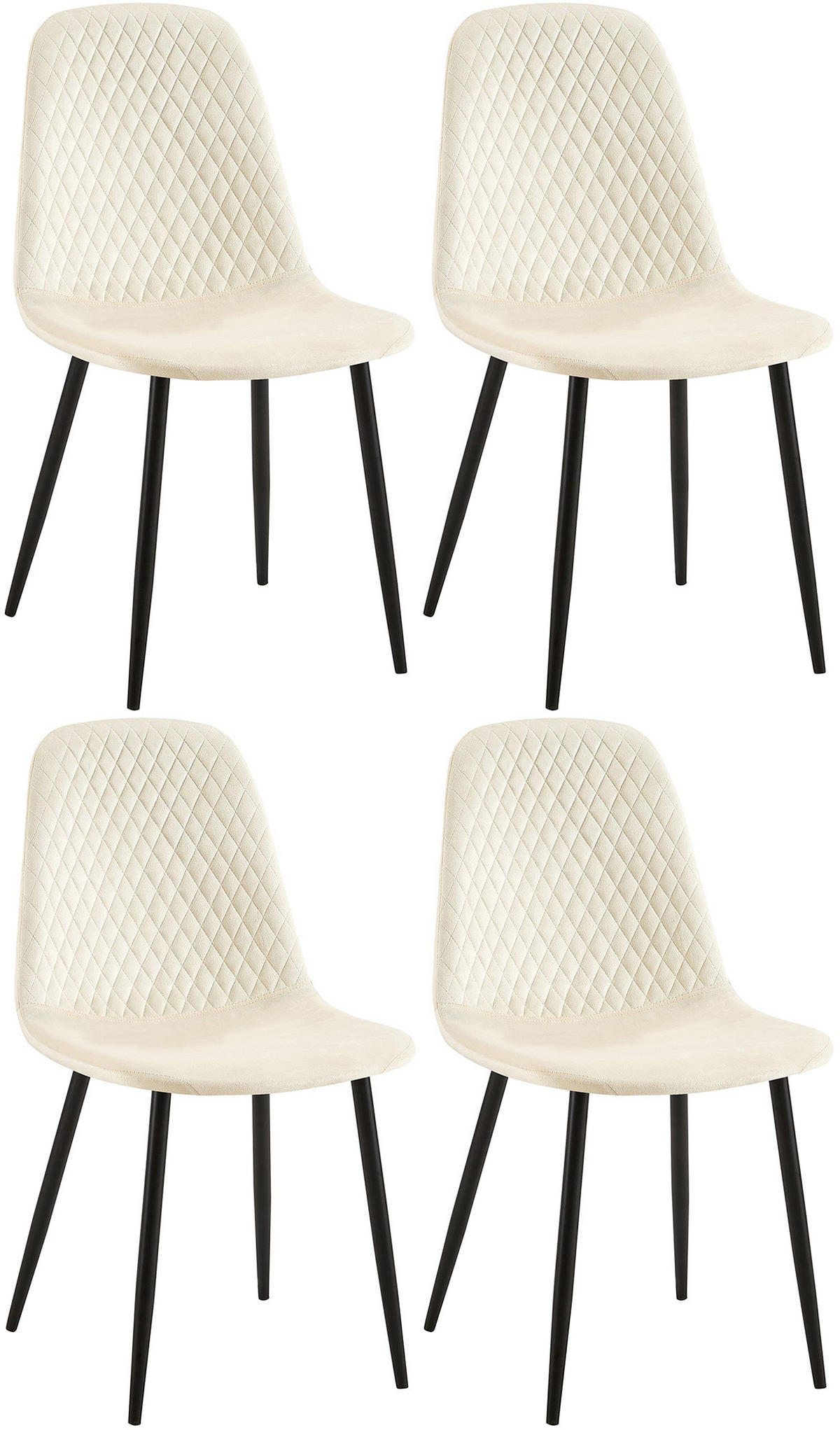 STUHL 4er Set Samt Creme - Creme/Schwarz, Textil/Metall (44/88/54cm) - CLP