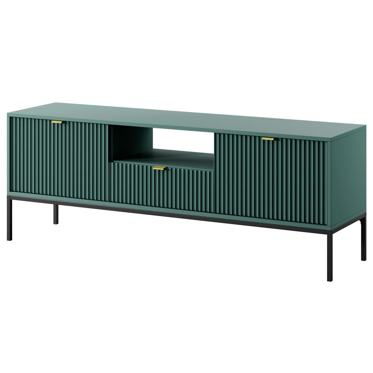 LOWBOARD TV NANAIMO RTV1-2D1S Profilierte Fronten, Grün - Grün, Holzwerkstoff/Kunststoff (154/56/39cm) - Komodee