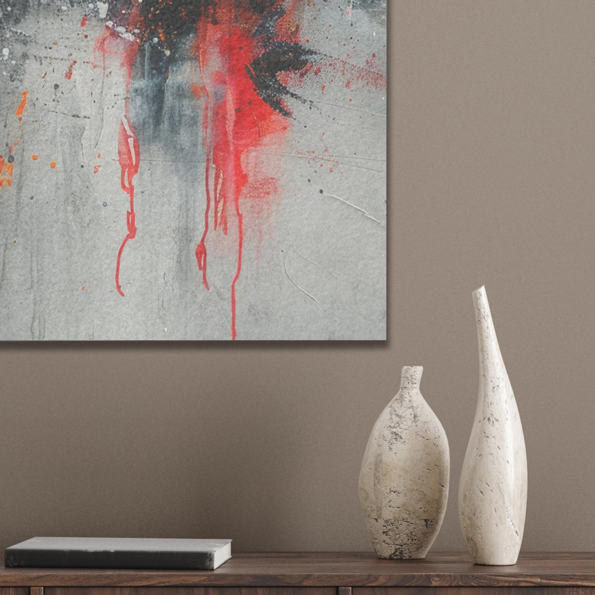 AKUSTIKBILD Moderne Kunst - Orange - Grau - Abstrakt Kunstdruck Schlafzimmer 50x70 cm - Hellgrau, Kunststoff (50/70/0.9cm) - MuchoWow