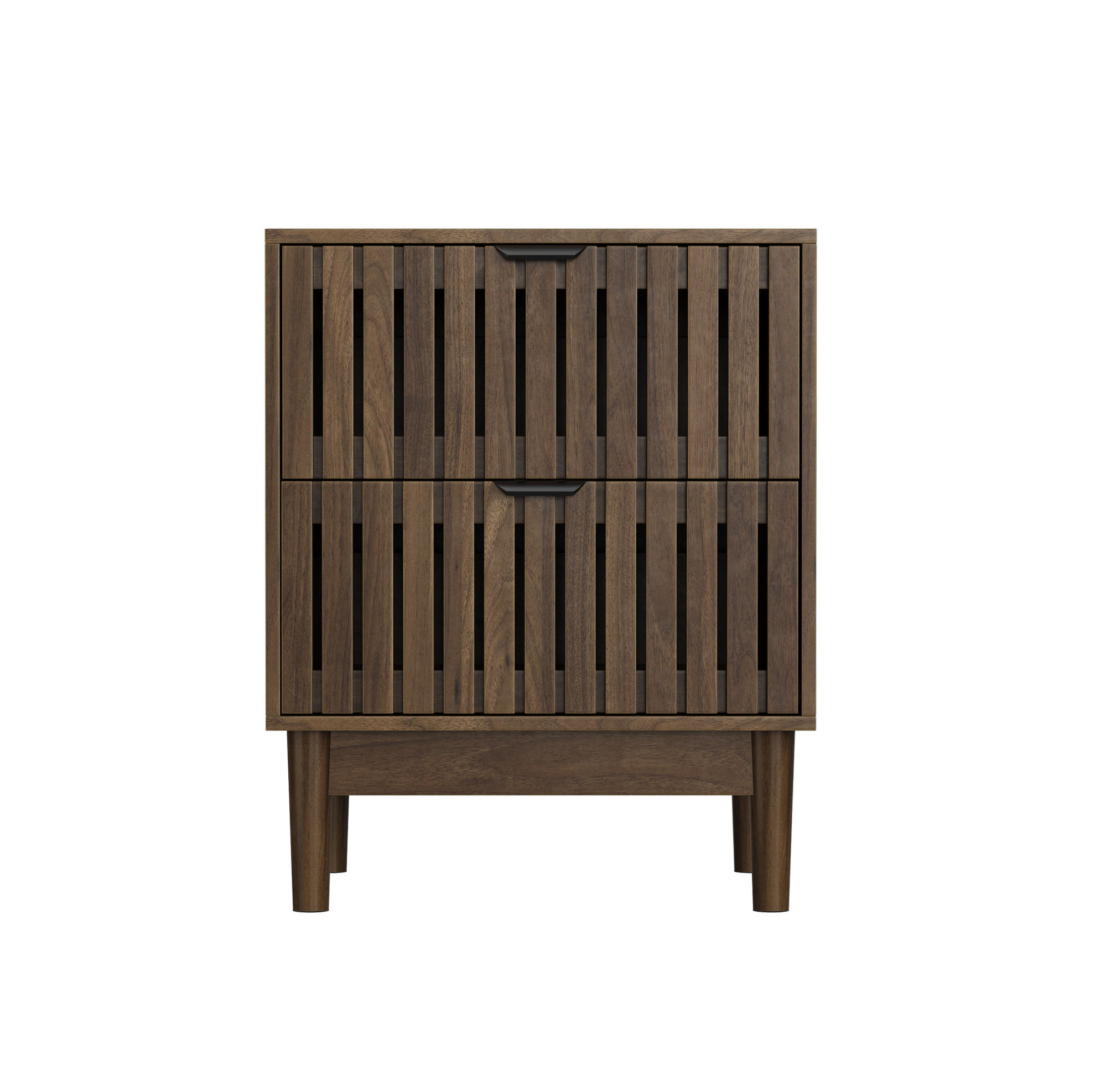 NACHTTISCH aus MDF und Holzwerkstoff 45x39x56,5 cm Walnuss mit 2 Schubladen und offenem Fach im Lattenrost-Design - Walnussfarben, Holzwerkstoff (45/56.5/39cm) - Modfu