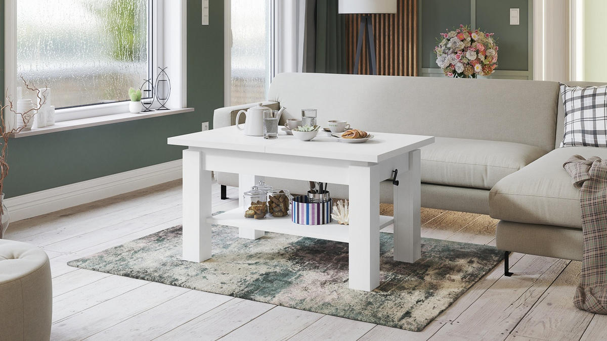 COUCHTISCH rechteckig Weiß ausziehbar höhenverstellbar - Weiß, Holzwerkstoff (68/110/59cm) - designimpex
