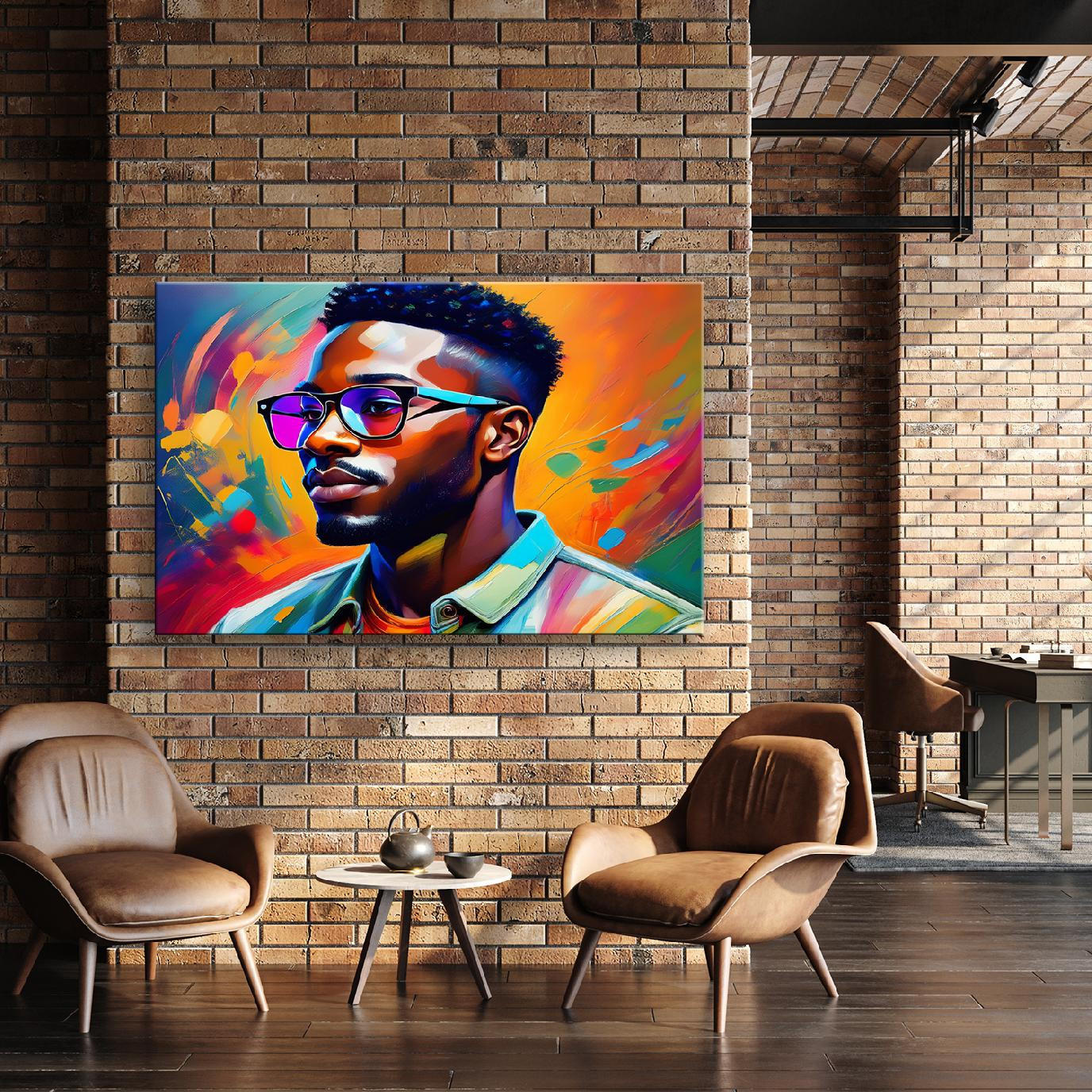 WANDBILD porträt eines mannes mit brille farbige - Multicolor, Textil (60/40cm) - Feeby