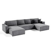 PANORAMASOFA Isaac 5 Sitzplätze Grau - Grau, Holzwerkstoff (398/85/185cm) - Petits-meubles