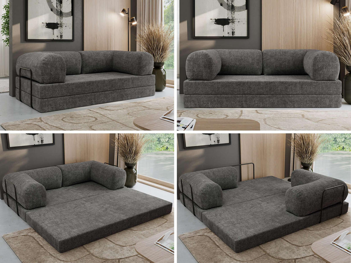TROJMIESTNA POHOVKA ORSETTO - Tmavosivá Hrubo tkaná ženilka - čierna/tmavosivá, kov/textil (200/70/100cm) - MKS